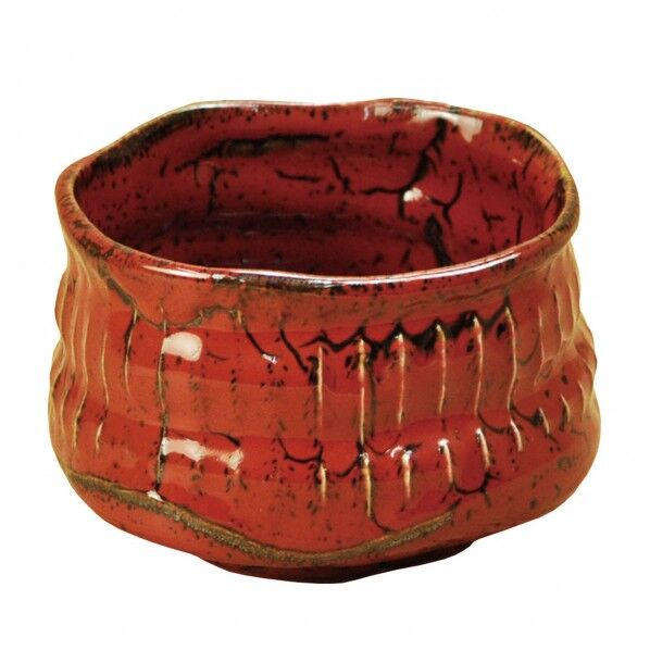 ヤマコー #79301 削ぎ目 抹茶碗 ゆず赤