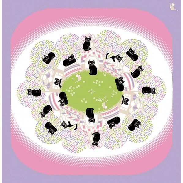 ヤマコー ＃79392 花衣 大風呂敷 黒猫 ピンク