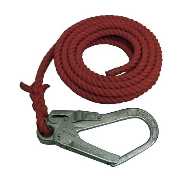 介錯ロープ(吊り荷補助誘導用)片側大口径フック付 赤 12mm×6m KAISHAKU-R1206-RED 1本