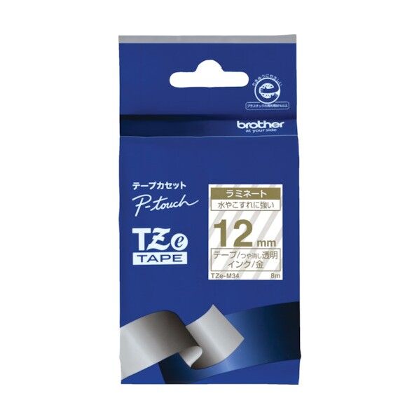 ブラザー販売 Tzeテープ 金文字/透明(つや消し)/12mm TZE-M34 1点