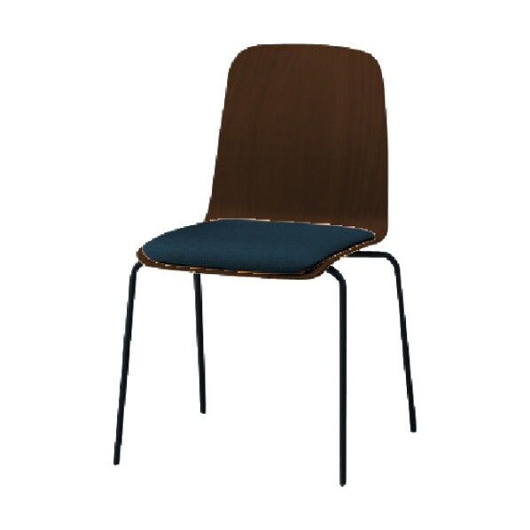 ノットワーク 背座一体スタッキングチェア クッション付 背座色ラスティックビーチD・脚サテンブラック・布地インディゴブルー KLL-120C-TNN2 1点