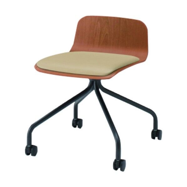 ノットワークローバックキャスターチェア座パッド付 背座ラスティックビーチM・脚サテンブラック・ウレタンレザーサンドイエロー KLL-225DK-TTY3 1点