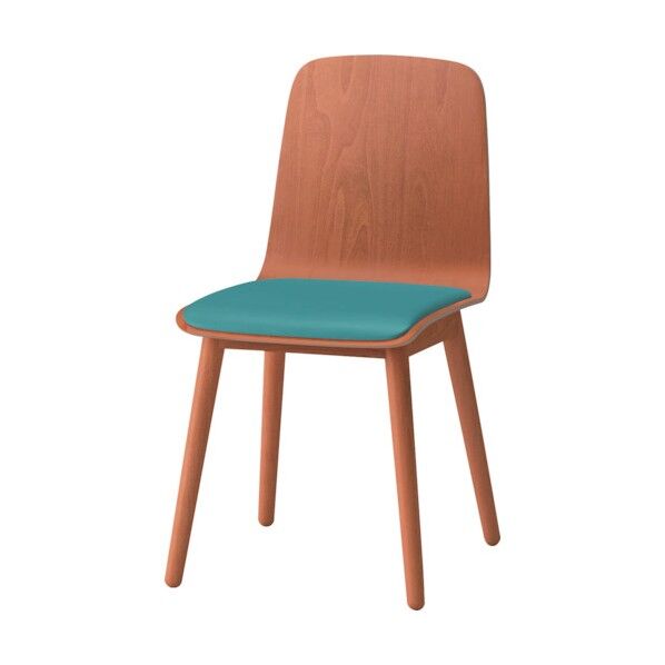 ノットワーク背座一体木脚チェア座パッド付 背座脚ラスティックビーチM・ウレタンレザーターコイズブルー KLL-124DK-MS4 1点