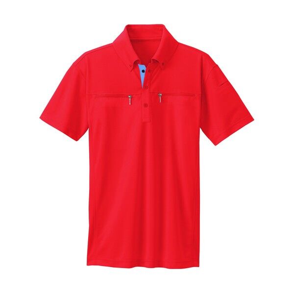 ボタンダウンダブルジップ半袖ポロシャツ(男女兼用)AZ10602-009レッド3L 009レッド 3L 10602 1