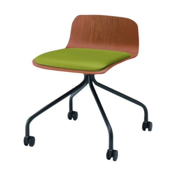 ノットワークローバックキャスターチェア座パッド付 背座ラスティックビーチM・脚サテンブラック・ウレタンレザーアップルグリーン KLL-225DK-TTL6 1点