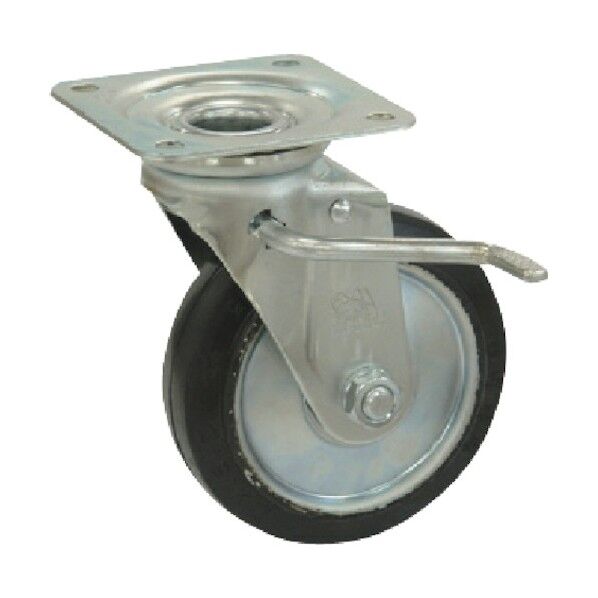 プレート式キャスター(プレス製ゴム車) 固定ストッパー付(左側)