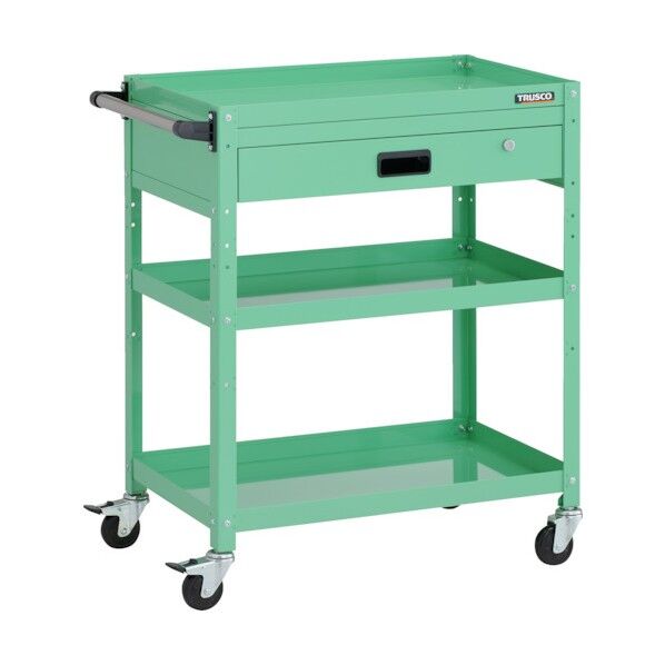 ラビットワゴン 700X450XH880 3段 1段引出付 ハンドル付 ゴム車輪 ヤンググリーン RBW-973VH YG 1点