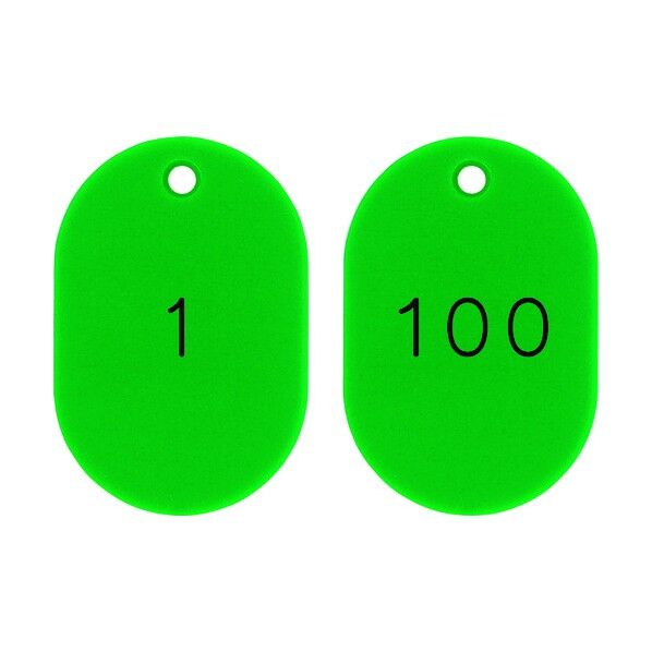小判型番号札 1~100/連番号入 小判札453‐G(1~100) 緑 45×30mm 200121 100枚