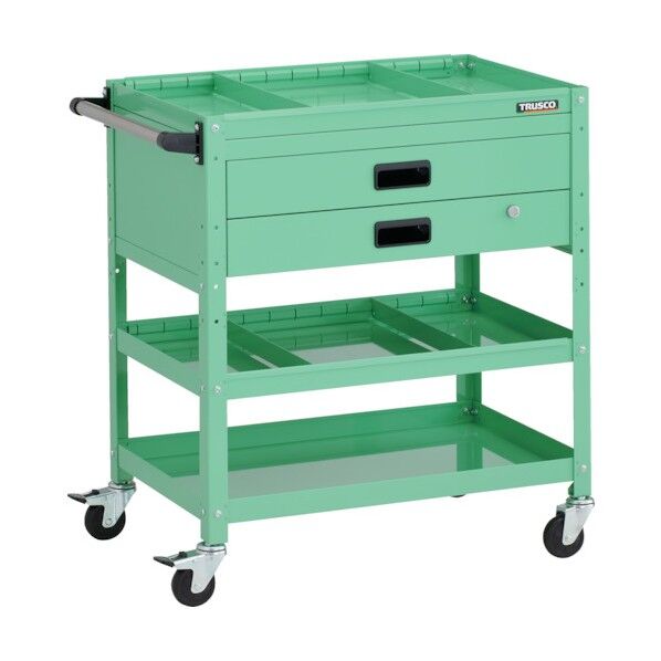 ラビットワゴン 700X450XH810 3段 2段引出付 仕切板2段付 ハンドル付 ゴム車輪 ヤンググリーン RBW-873S2XH YG 1点