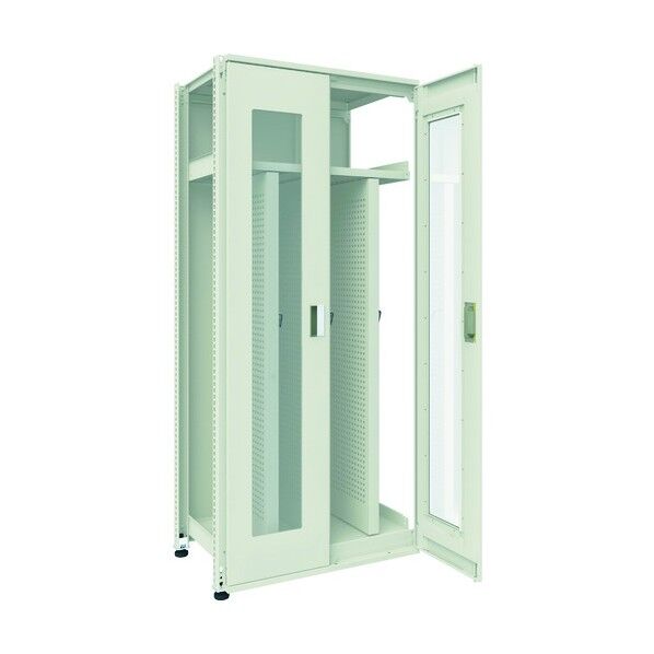 M3型中量ボルトレス棚 連結型両開きアクリル扉パンチングパネル付