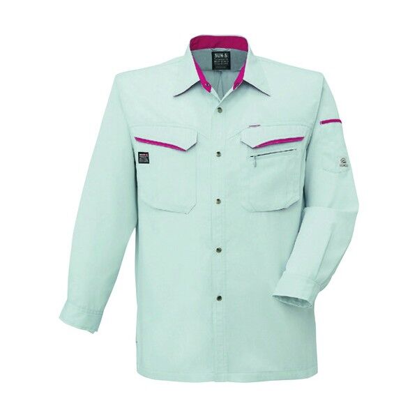 夏 長袖シャツ シルバーXワイン色 5Lサイズ WA10479-68-5L 1点