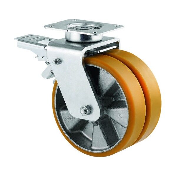 重荷重用高性能双輪キャスターDELTA TWIN(ポリウレタン車輪・メンテナンスフリー) φ160 自在式(トータルロック付) 9942ITP160P63 CONVEX 1点