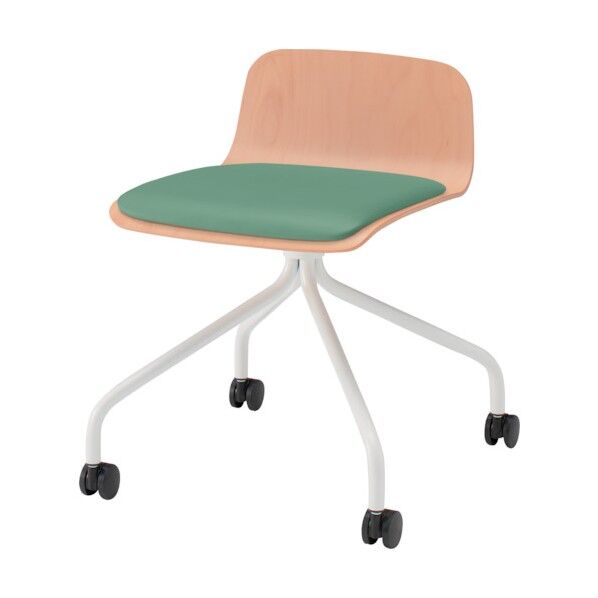 ノットワークローバックキャスターチェア座パッド付 背座ラスティックビーチL・脚ホワイト・ウレタンレザーライトグレイッシュグリーン KLL-225DK-GHE4 1点