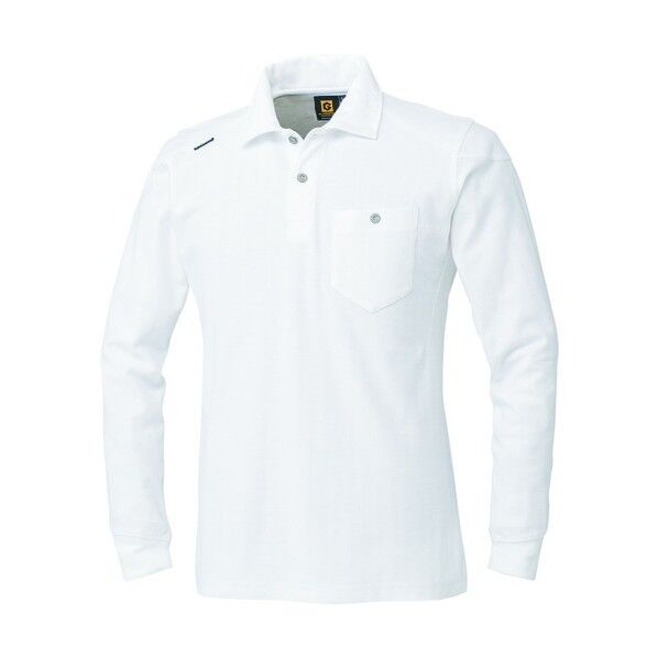 ヘリンボーン長袖ポロ ホワイト LLサイズ G-9138-0-LL 1点