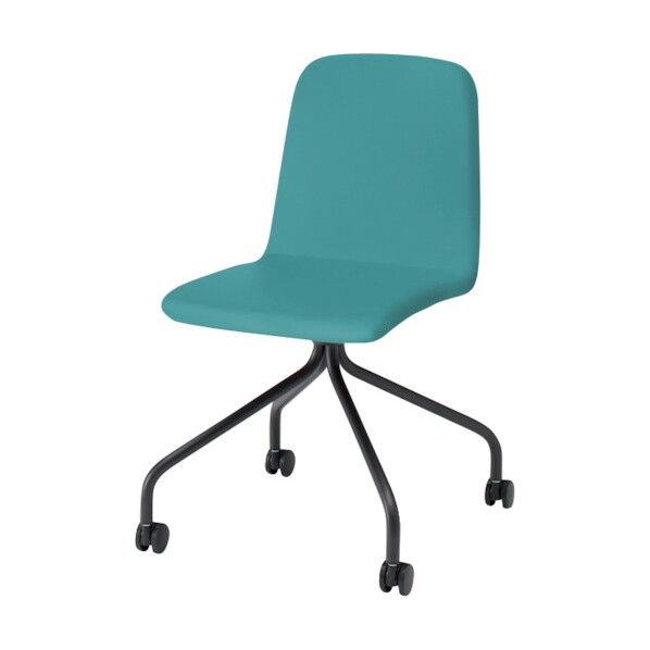 ノットワーク背座一体キャスターチェア張りぐるみ 脚サテンブラック・ウレタンレザーターコイズブルー KLL-135DK-T1S4 1点