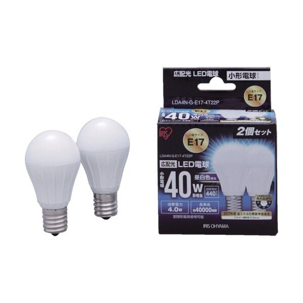 ＬＥＤ電球Ｅ１７広配光４０Ｗ昼白色２個セット