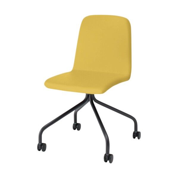 ノットワーク背座一体キャスターチェア張りぐるみ 脚サテンブラック・ウレタンレザーストロングイエロー KLL-135DK-T1U5 1点