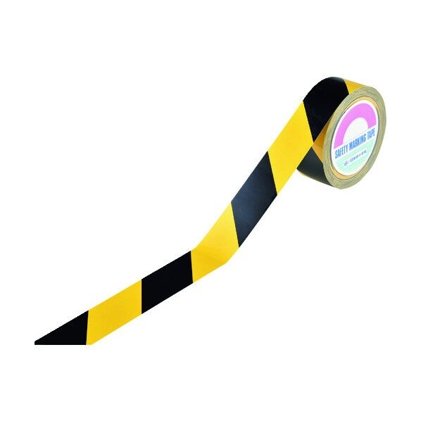吸着式ラインテープ KLT502‐TR 再はく離タイプ 黄/黒(トラ) 50mm×20m 105153 1個