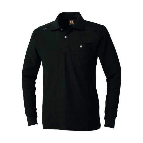 ヘリンボーン長袖ポロ ブラック Lサイズ G-9138-13-L 1点