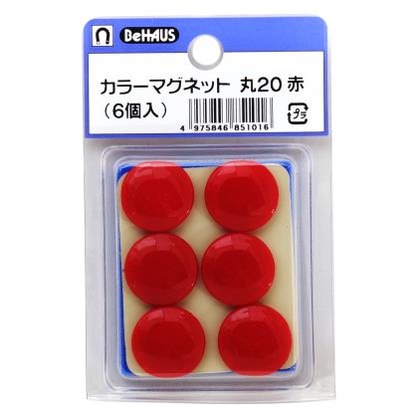 カラーマグネット 赤/黒 マグネットサイズ:φ20 丸20赤 6個