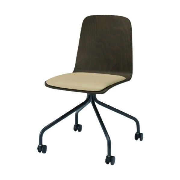 ノットワーク背座一体キャスターチェア座パッド付 背座ラスティックビーチD・脚サテンブラック・ウレタンレザーサンドイエロー KLL-125DK-TNY3 1点