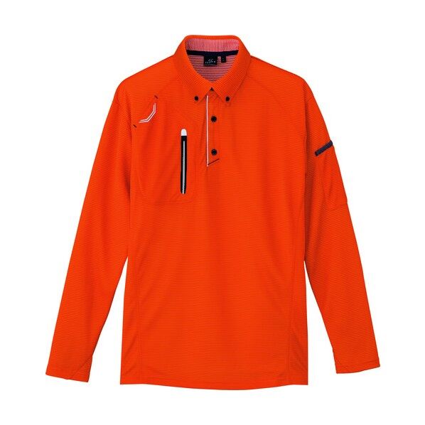 長袖ボタンダウンポロシャツ(男女兼用) 163オレンジ 4L 10604 1