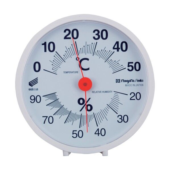 温湿度計 快段目盛 丸型 白 全長125mm×全幅120mm×厚さ30mm(スタンド含) SK-1711KD 1