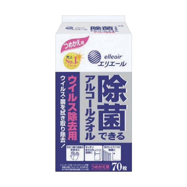 除菌できるアルコールタオル ウィルス除去用つめかえ用70枚 24パック入り 833048 1点