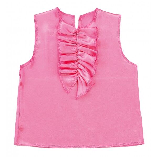 ソフトサテンシャツ 前フリル 桃