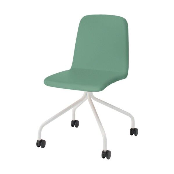 ノットワーク背座一体キャスターチェア張りぐるみ 脚ホワイト・ウレタンレザーライトグレイッシュグリーン KLL-135DK-W9E4 1点