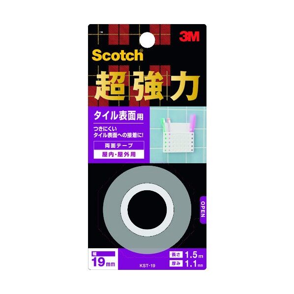 スコッチ 超強力両面テープ(タイル表面用) グレー KST-19 1点