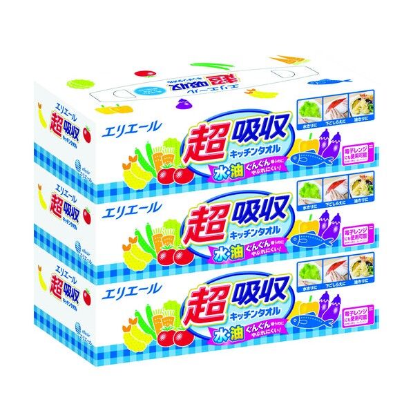 エリエール 超吸収キッチンタオル ボックス75W3P 723650 12PK