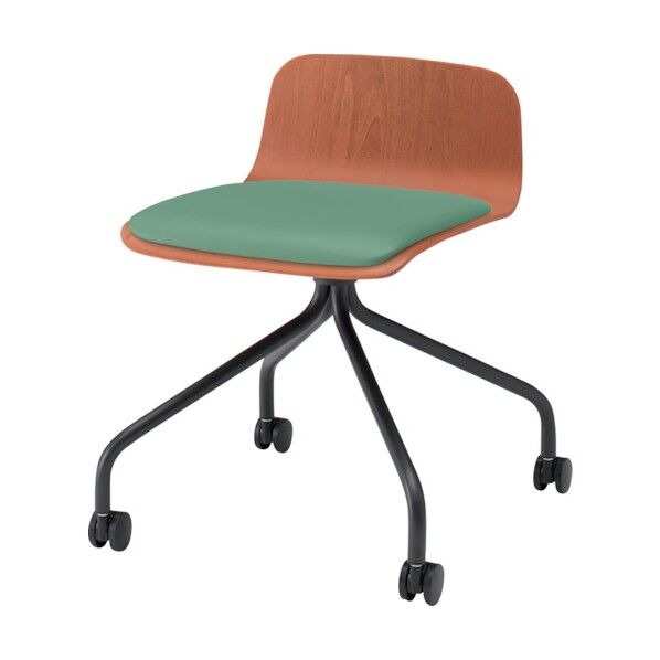 ノットワークローバックキャスターチェア座パッド付 背座ラスティックビーチM・脚サテンブラック・ウレタンレザーライトグレイッシュグリーン KLL-225DK-TTE4 1点