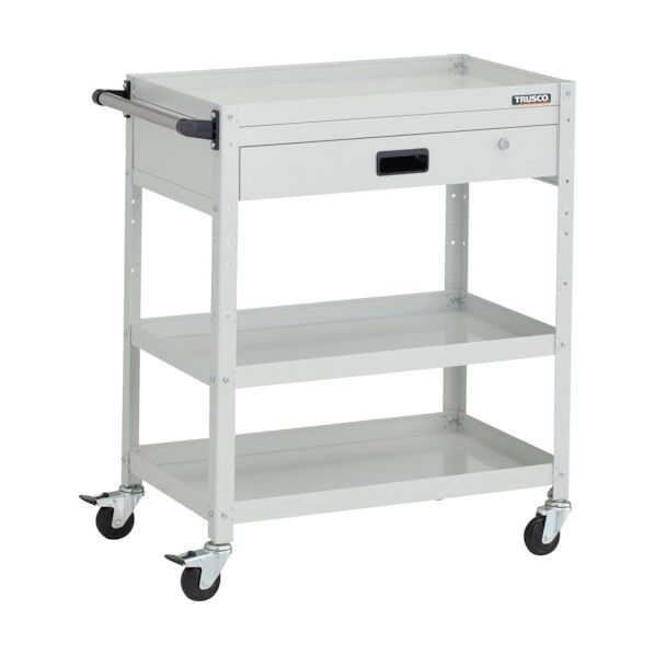 ラビットワゴン 700X450XH880 3段 1段引出付 ハンドル付 ゴム車輪 ホワイト RBW-973VH W 1点