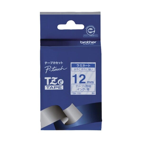 ブラザー販売 Tzeテープ 青文字/透明地/12mm TZE-133 1点