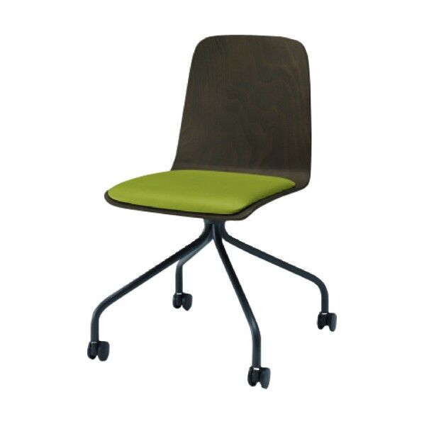 ノットワーク背座一体キャスターチェア座パッド付 背座ラスティックビーチD・脚サテンブラック・ウレタンレザーアップルグリーン KLL-125DK-TNL6 1点