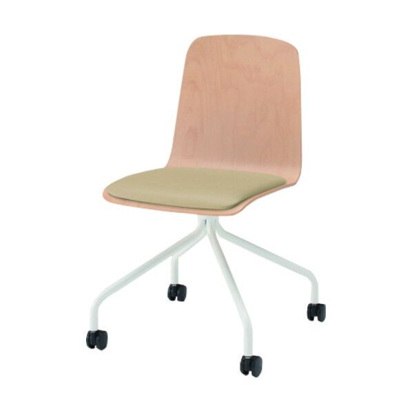 ノットワーク背座一体キャスターチェア座パッド付 背座ラスティックビーチL・脚ホワイト・ウレタンレザーサンドイエロー KLL-125DK-GHY3 1点