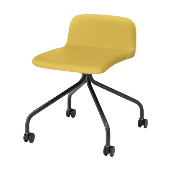 ノットワークローバックキャスターチェア張りぐるみ 脚サテンブラック・ウレタンレザーストロングイエロー KLL-235DK-T1U5 1点