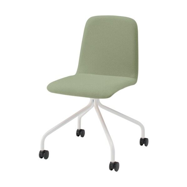 ノットワーク背座一体キャスターチェア張りぐるみ 脚ホワイト・布地アボカドグリーン KLL-135C1-W9L8 1点