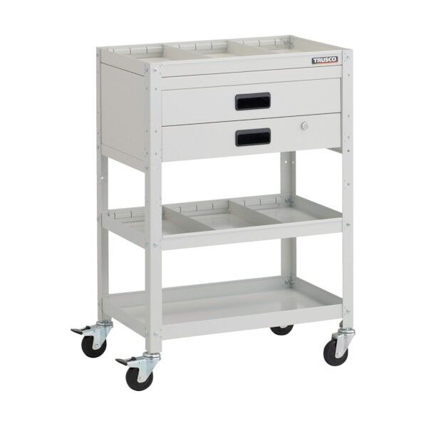 ラビットワゴン 600X400XH880 2段引出 仕切板2段付 ゴム車輪 ホワイト RBW-963S2X-W 1点