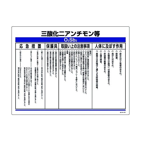 緑十字 特定化学物質標識 三酸化二アンチモン等 450×600mm エンビ