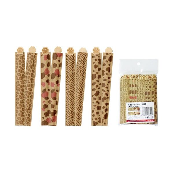 木製マドラー 肉球 袋入 48本アソート 377306 1点