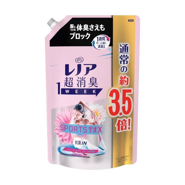 レノア 超消臭1WEEK 柔軟剤 SORTSデオX リフレッシュエアリーフローラル 詰め替え 超特大 1390mL 920681 1点