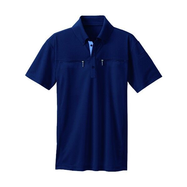 ボタンダウンダブルジップ半袖ポロシャツ(男女兼用)AZ10602-008ネイビーLL 008ネイビー LL 10602 1