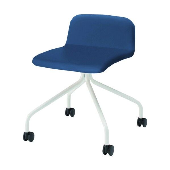 ノットワークローバックキャスターチェア張りぐるみ 脚ホワイト・ウレタンレザーインディゴブルー KLL-235DK-W9N2 1点