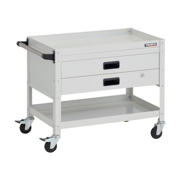 ラビットワゴン 700X450XH600 2段 2段引出付 ハンドル付 ゴム車輪 ホワイト RBW-672XH W 1点