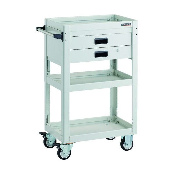 ツールワゴン ドルフィン 高さ調節式 600X400 2段引出 W色 ウレタン車輪 DLWS-A963XU-W 1点