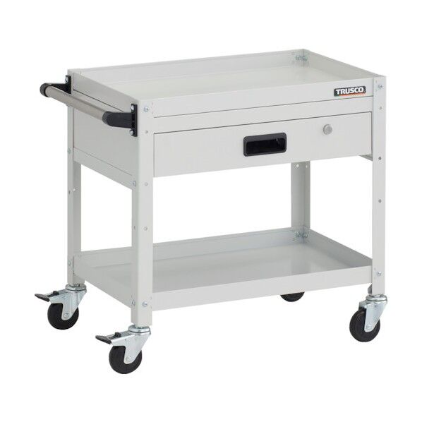 ラビットワゴン 600X400XH600 2段 1段引出 ハンドル付 ゴム車輪 ホワイト RBW-662VH W 1点