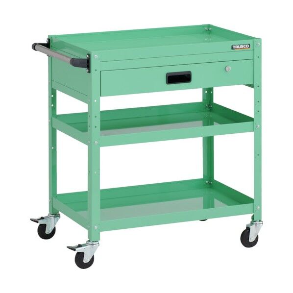 ラビットワゴン 700X450XH810 3段 1段引出付 ハンドル付 ゴム車輪 ヤンググリーン RBW-873VH YG 1点