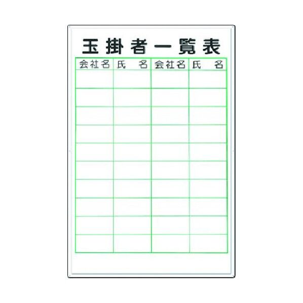 掲示板 玉掛者一覧表 (ボードマーカー付) 89-C 1点